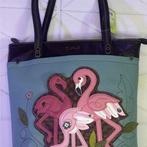CHALA Handbags Flamingo Work Tote Blue - NWT & PETA Approved Vegan Leather